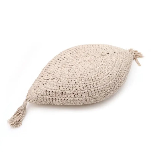 Coussin bohème coton crochet PLUME ECRU - Sueños de Cigueña