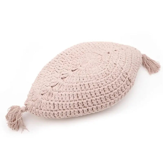 Coussin bohème coton crochet PLUME ROSE NUDE - Sueños de Cigueña