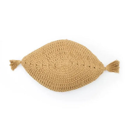 Cojín decorativo bohème algodon crochet PLUME MOUTARDE - Sueños de Cigueña 