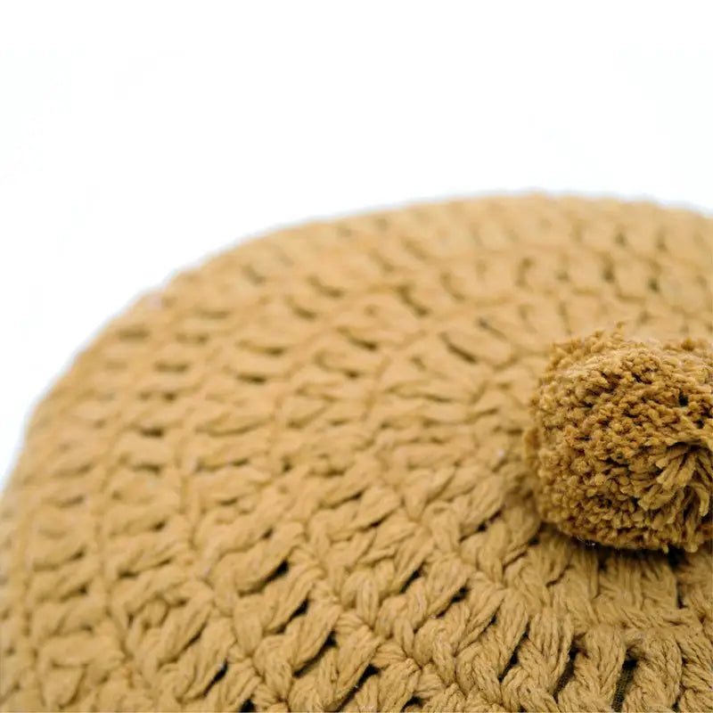 Cojín decorativo algodon redondo crochet LENKA MOUTARDE - Sueños de Cigueña 