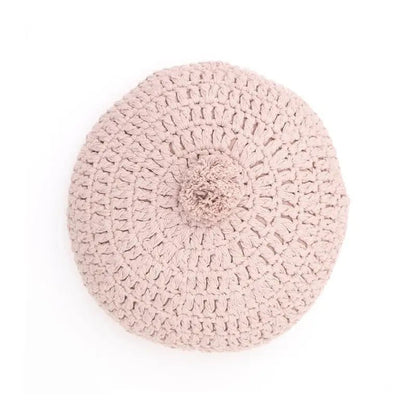 Cojín decorativo algodon redondo crochet LENKA ROSE NUDE - Sueños de Cigueña 