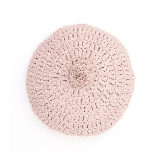 Cojín decorativo algodon redondo crochet LENKA ROSE NUDE - Sueños de Cigueña 