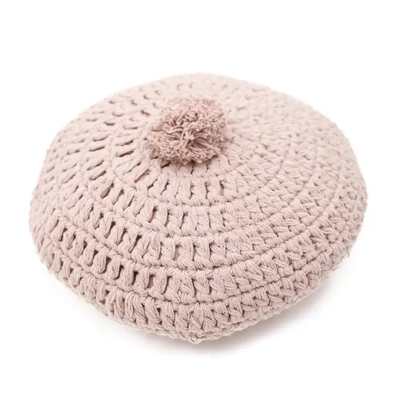 Cojín decorativo algodon redondo crochet LENKA ROSE NUDE - Sueños de Cigueña 