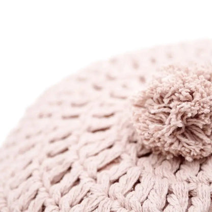Cojín decorativo algodon redondo crochet LENKA ROSE NUDE - Sueños de Cigueña 