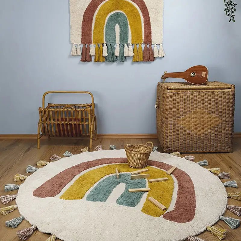 Alfombra Infantil 110 cm RAINBOW Algodón Lavable en lavadora - Sueños de Cigueña 