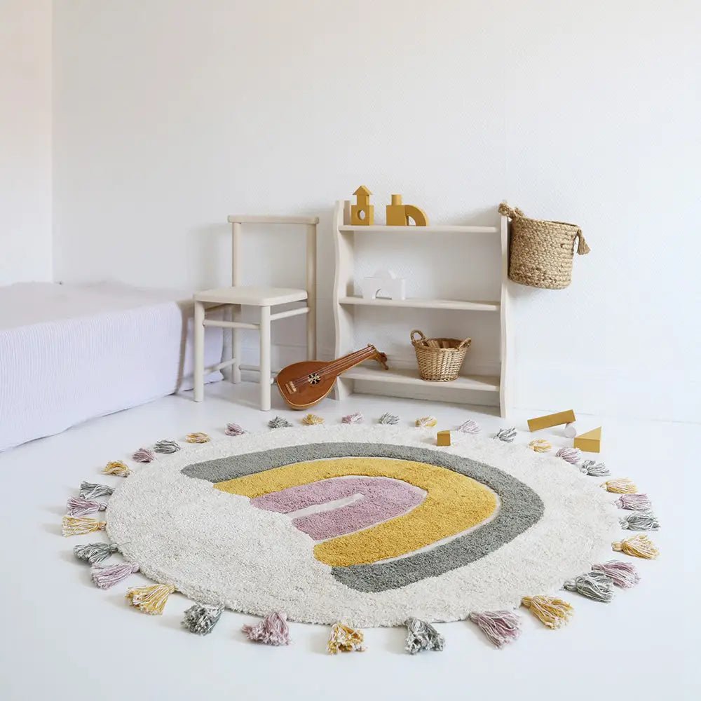 Alfombra Infantil 110 cm RAINBOW MOSS Algodón Lavable en lavadora - Sueños de Cigueña 