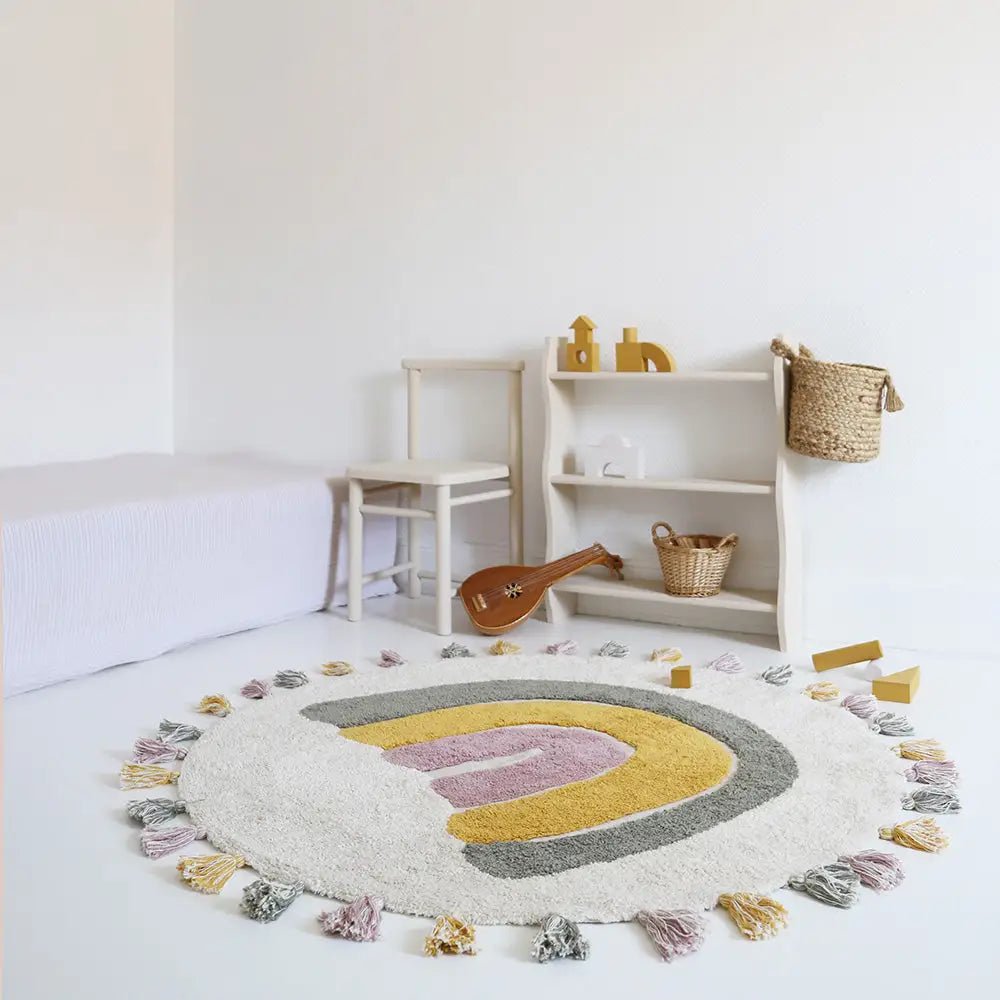 Alfombra Infantil 110 cm RAINBOW MOSS Algodón Lavable en lavadora - Sueños de Cigueña 