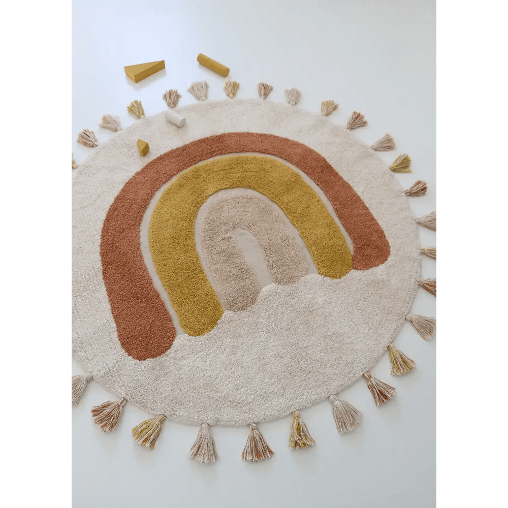 Alfombra Infantil 110 cm RAINBOW TOFFEE Algodón Lavable en lavadora - Sueños de Cigueña 