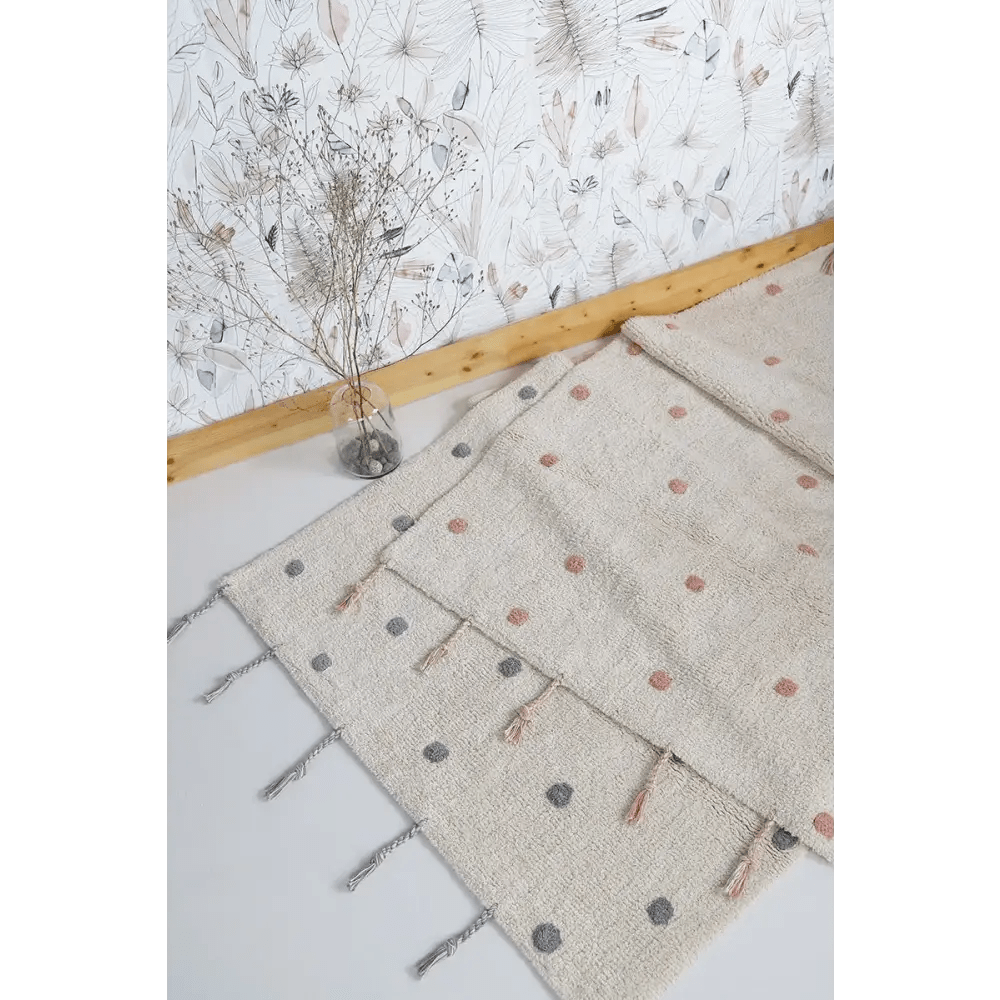 Alfombra Infantil NÜMI GRIS con lunares 100x150 - Sueños de Cigueña 