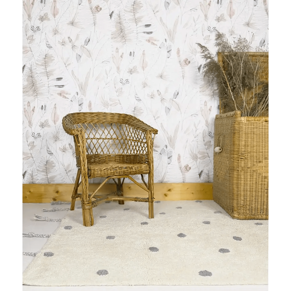 Alfombra Infantil NÜMI GRIS con lunares 100x150 - Sueños de Cigueña 