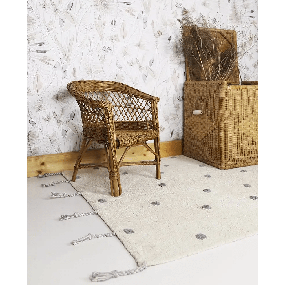 Alfombra Infantil NÜMI GRIS con lunares 100x150 - Sueños de Cigueña 
