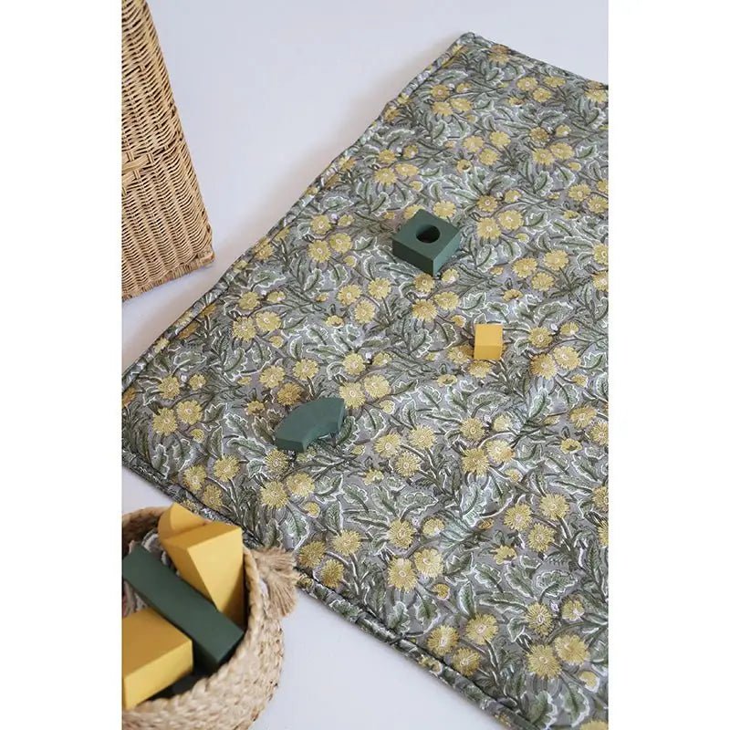 Alfombra bebe de juegos infantil algodón estampada fleurs FIDELIA 100x100 - Sueños de Cigueña 