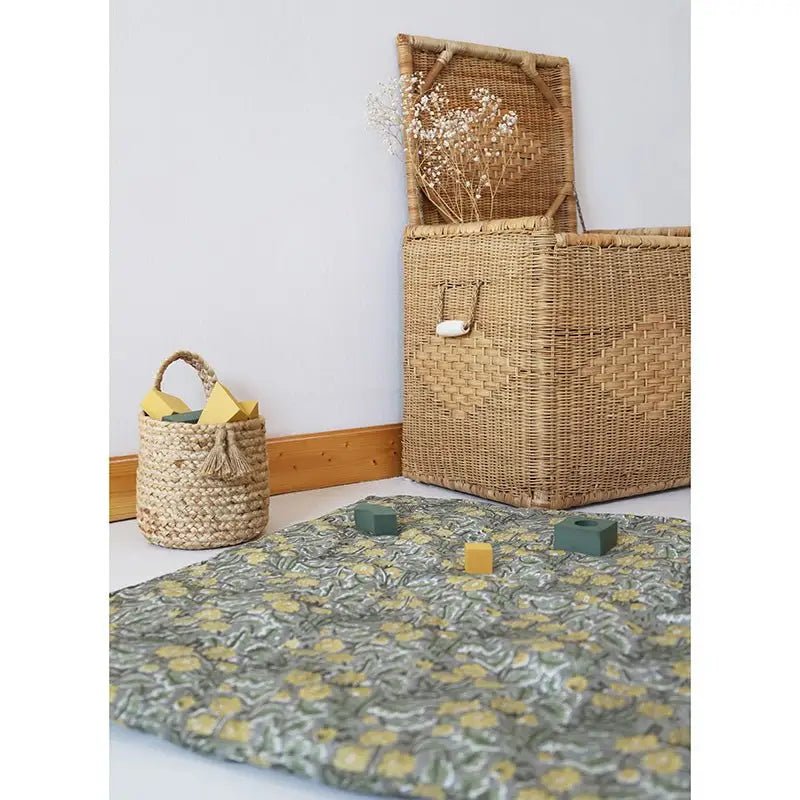 Alfombra bebe de juegos infantil algodón estampada fleurs FIDELIA 100x100 - Sueños de Cigueña 