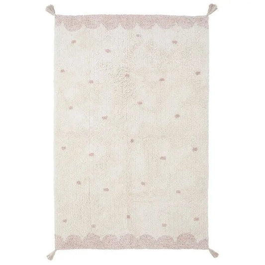 Alfombra de algodón lavable para dormitorio infantil con lunares MINNA 100x150 - Sueños de Cigueña