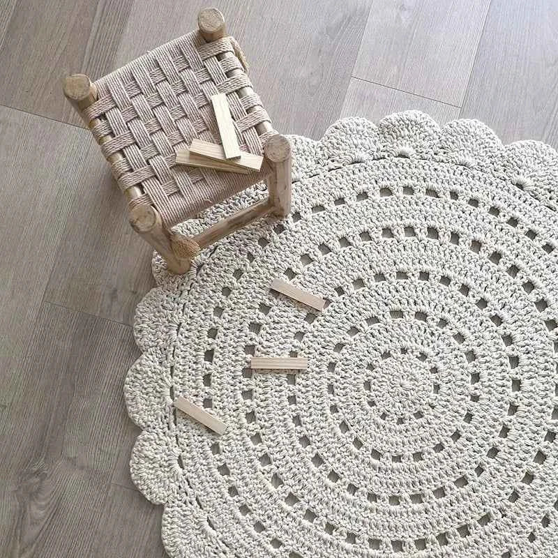 ALMA ECRU Alfombra Infantil Crochet 120cm - Sueños de Cigueña