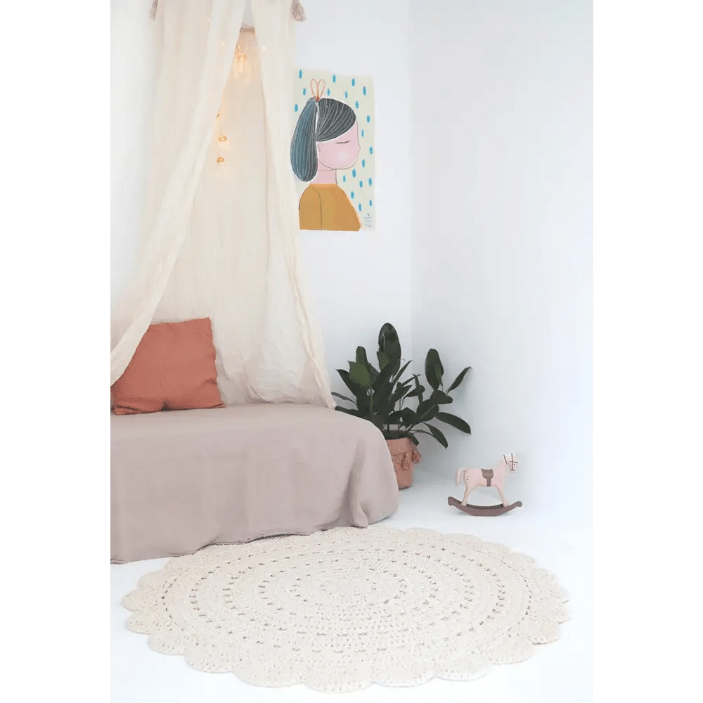 ALMA ECRU Alfombra Infantil Crochet 120cm - Sueños de Cigueña