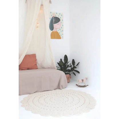 ALMA ECRU Alfombra Infantil Crochet 120cm - Sueños de Cigueña