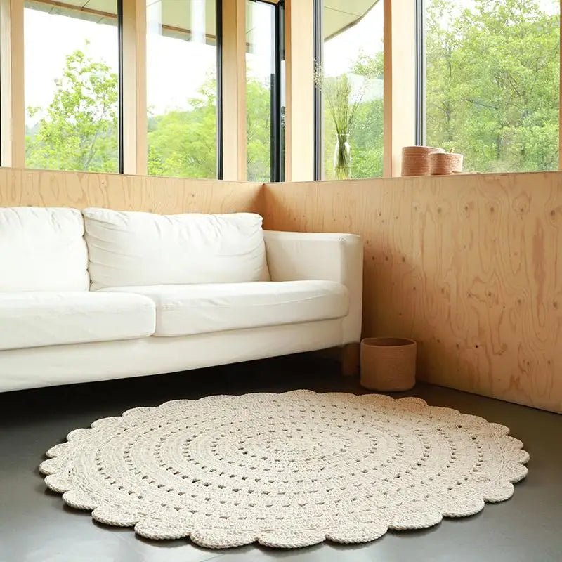 ALMA ECRU L Alfombra Infantil Crochet 150cm - Sueños de Cigueña 