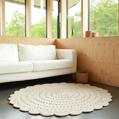 ALMA ECRU L Alfombra Infantil Crochet 150cm - Sueños de Cigueña 