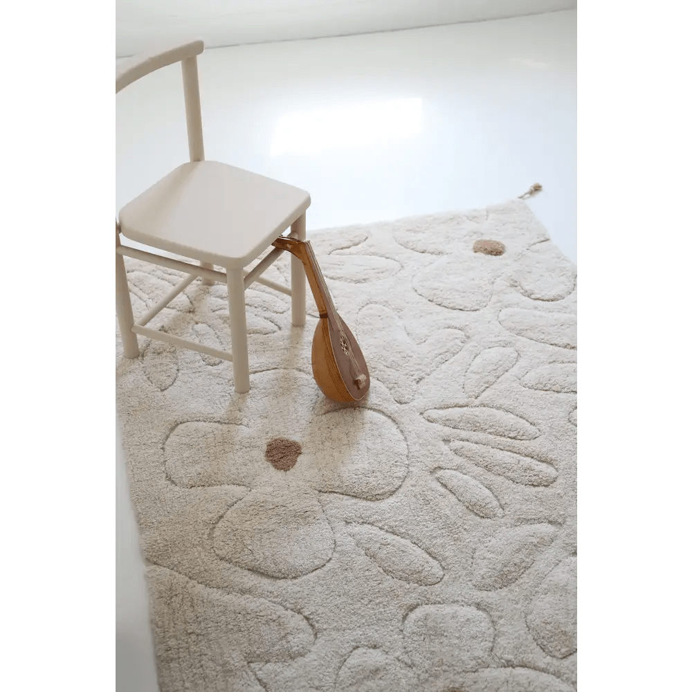 Alfombra infantil de algodón lavable con estampado de flores GENTLE FLORA Algodón Lavable en lavadora - Sueños de Cigueña 