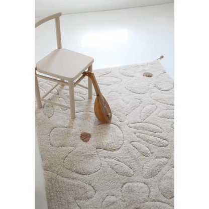 Alfombra infantil de algodón lavable con estampado de flores GENTLE FLORA Algodón Lavable en lavadora - Sueños de Cigueña 