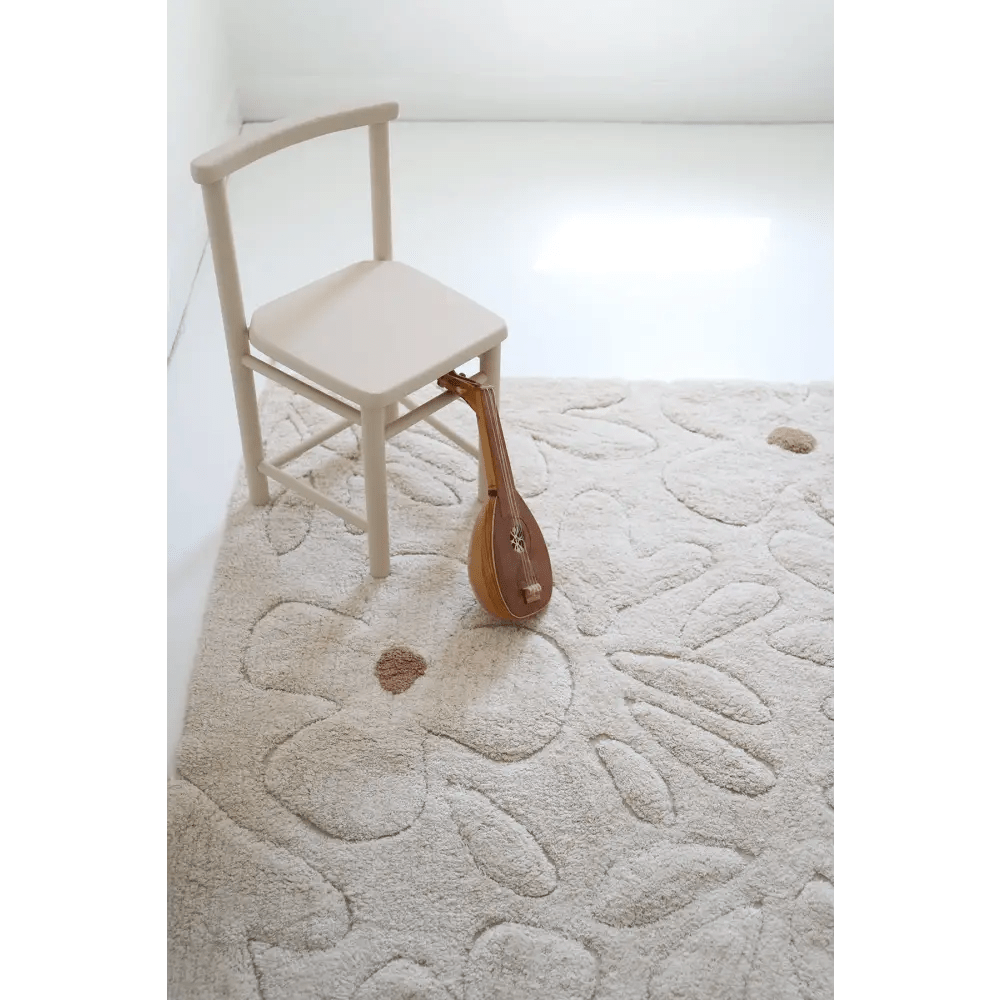Alfombra infantil de algodón lavable con estampado de flores GENTLE FLORA Algodón Lavable en lavadora - Sueños de Cigueña 