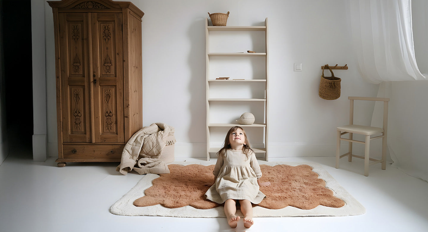 Tapis chambre enfant coton washable rond finition "pétales" GABRIELLE