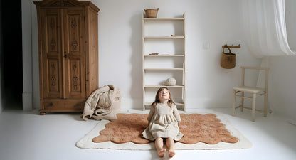 Tapis chambre enfant coton washable rond finition "pétales" GABRIELLE