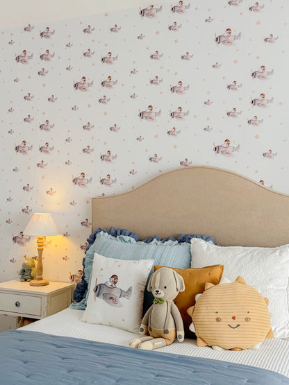 Papel Pintado Infantil Cuco Aviador | Sueños de Cigüeña