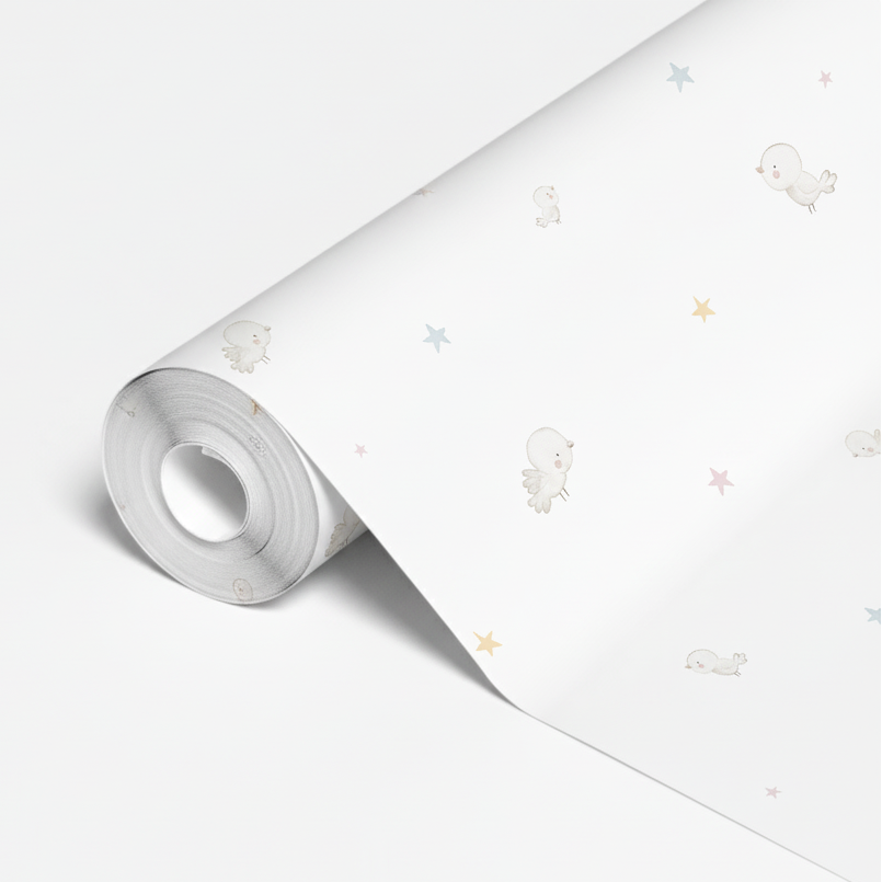 Papel Pintado Infantil Pajaritos y Estrellas