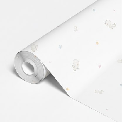 Papel Pintado Infantil Pajaritos y Estrellas