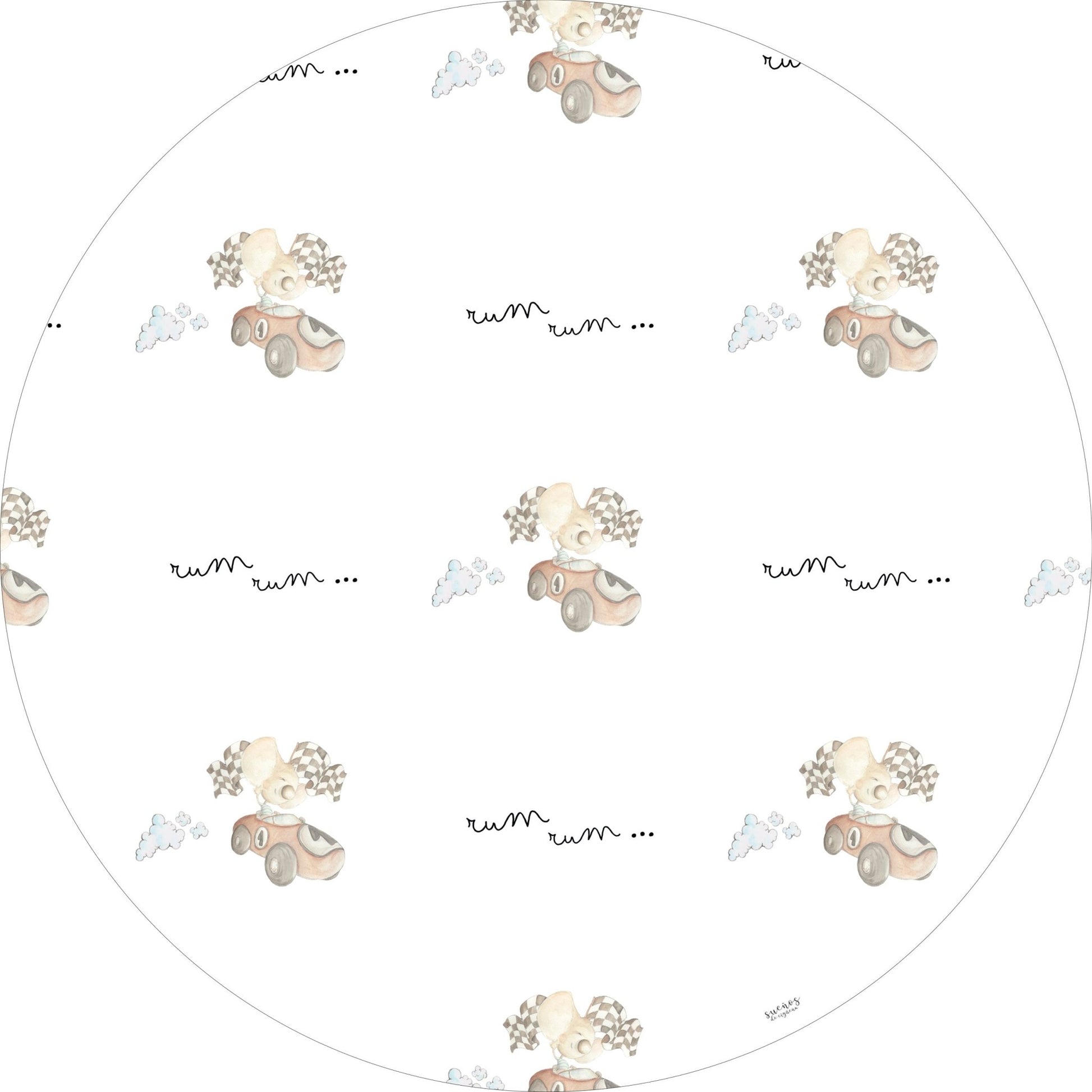 Alfombra Vinilica COCHE DE CARRERAS 95cm diametro - Sueños de Cigueña