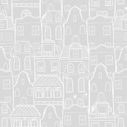 Papel Pintado CASAS SDC-LH-003 GRIS / BLANCO - Sueños de Cigueña