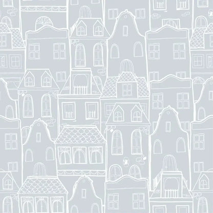 Papel Pintado CASAS SDC-LH-005 AZUL EMPOLVADO - Sueños de Cigueña