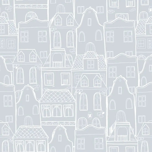 Papel Pintado CASAS SDC-LH-005 AZUL EMPOLVADO - Sueños de Cigueña 