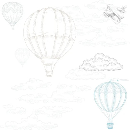 Papel Pintado Globos en el aire - Azul y Beige - Sueños de Cigueña 