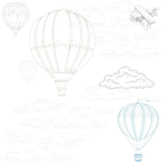 Papel Pintado Globos en el aire - Azul y Beige - Sueños de Cigueña 