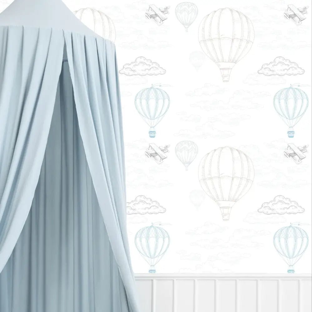 Papel Pintado Globos en el aire - Azul y Beige - Sueños de Cigueña 