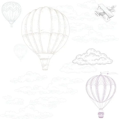 Papel Pintado Globos en el aire - Azul y Rosa - Sueños de Cigueña