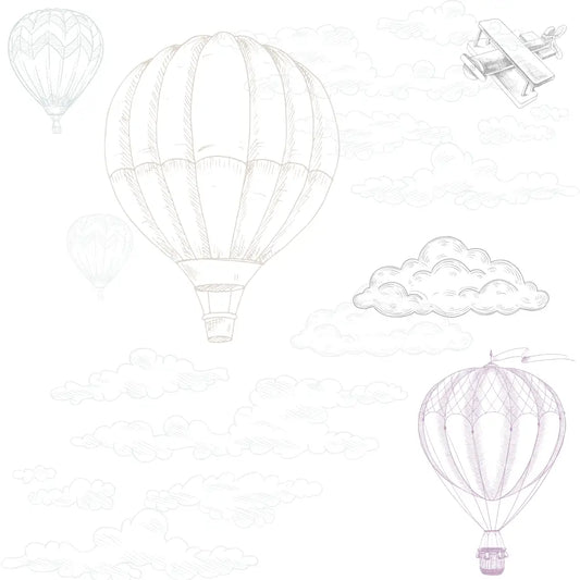 Papel Pintado Globos en el aire - Azul y Rosa - Sueños de Cigueña 