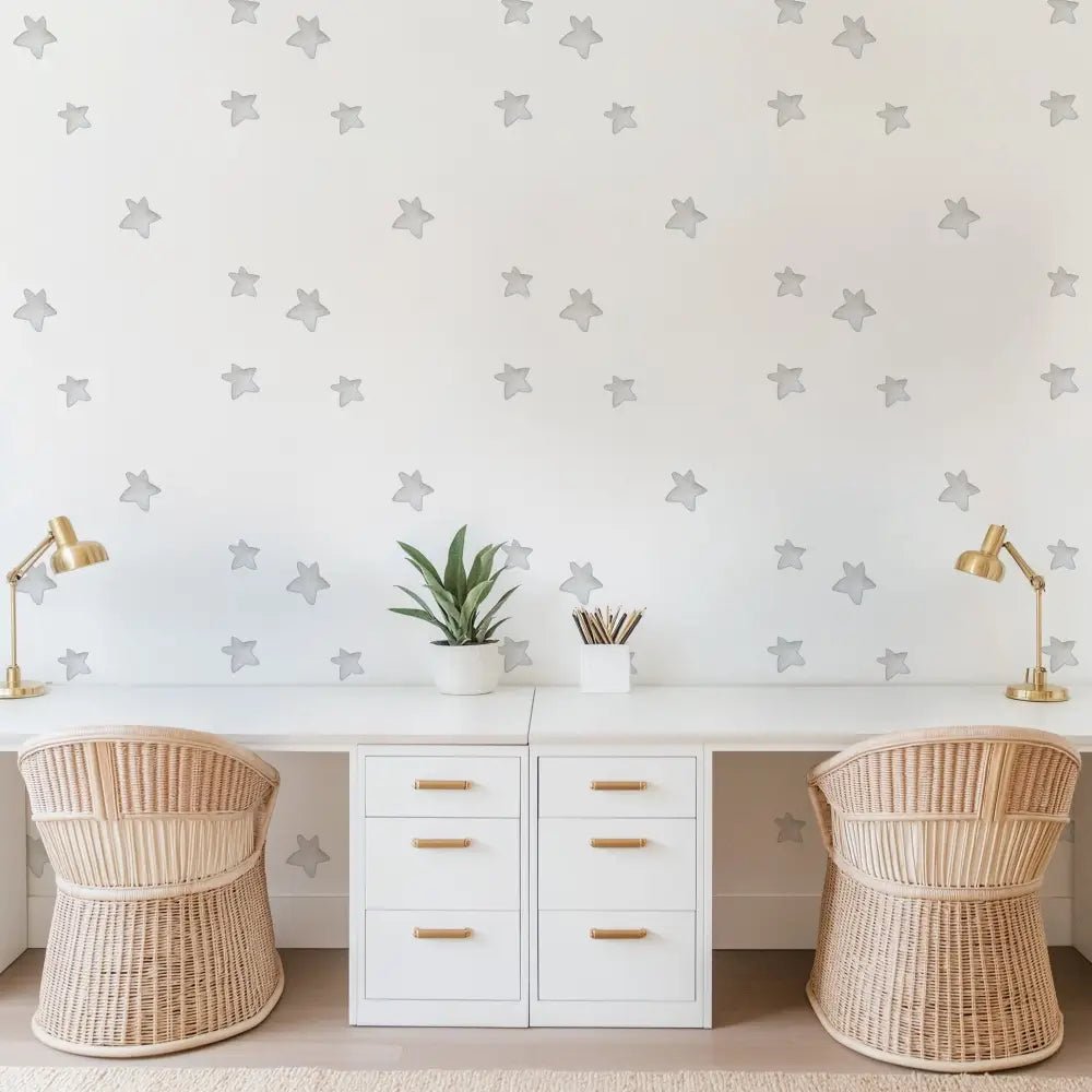 Papel Pintado Infantil Estrellas en acuarela GRIS - Sueños de Cigueña 
