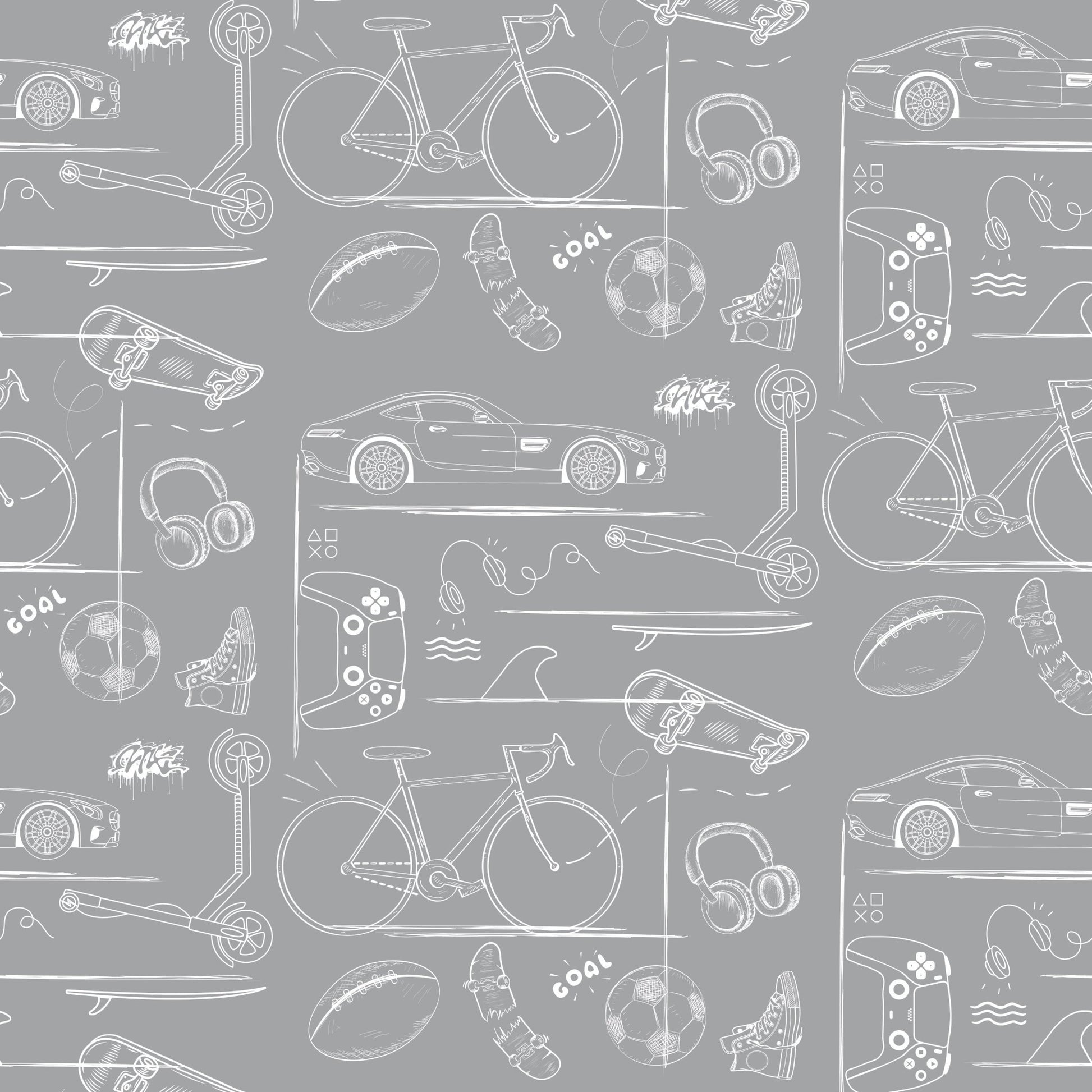 Papel Pintado Infantil "Gaming" gris - Sueños de Cigueña 