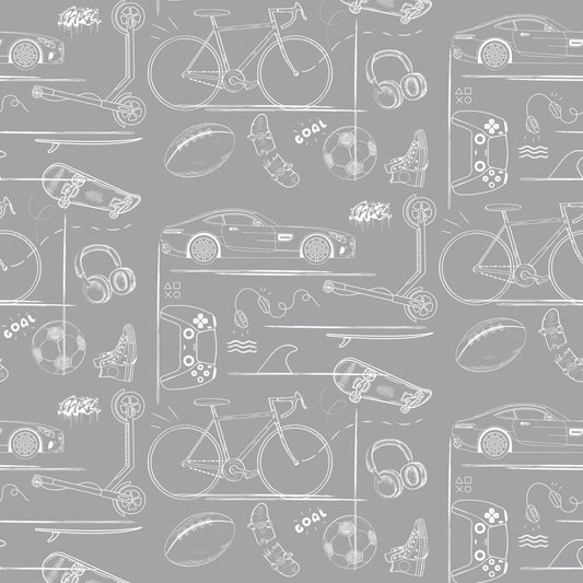 Papel Pintado Infantil "Gaming" gris - Sueños de Cigueña 