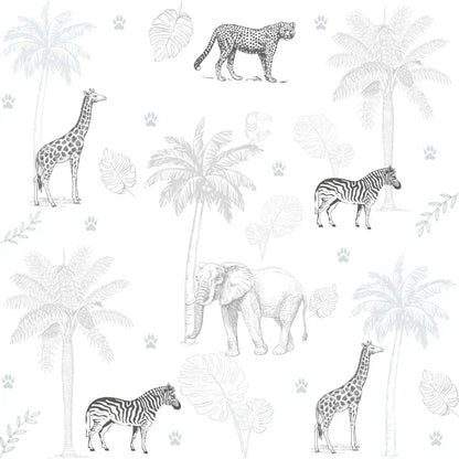 Papel Pintado JUNGLA SDC-JG-003 GRIS NEGRO - Sueños de Cigueña
