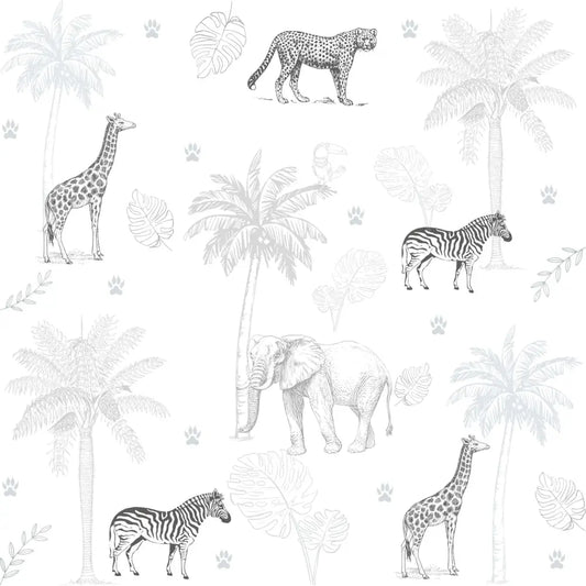 Papel Pintado JUNGLA SDC-JG-003 GRIS NEGRO - Sueños de Cigueña 