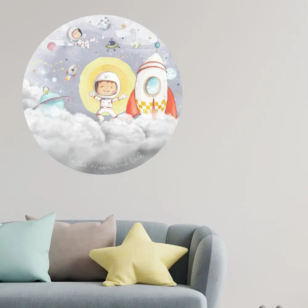 Vinilo Circle Ø95cm "ASTRONAUTAS" - Sueños de Cigueña 