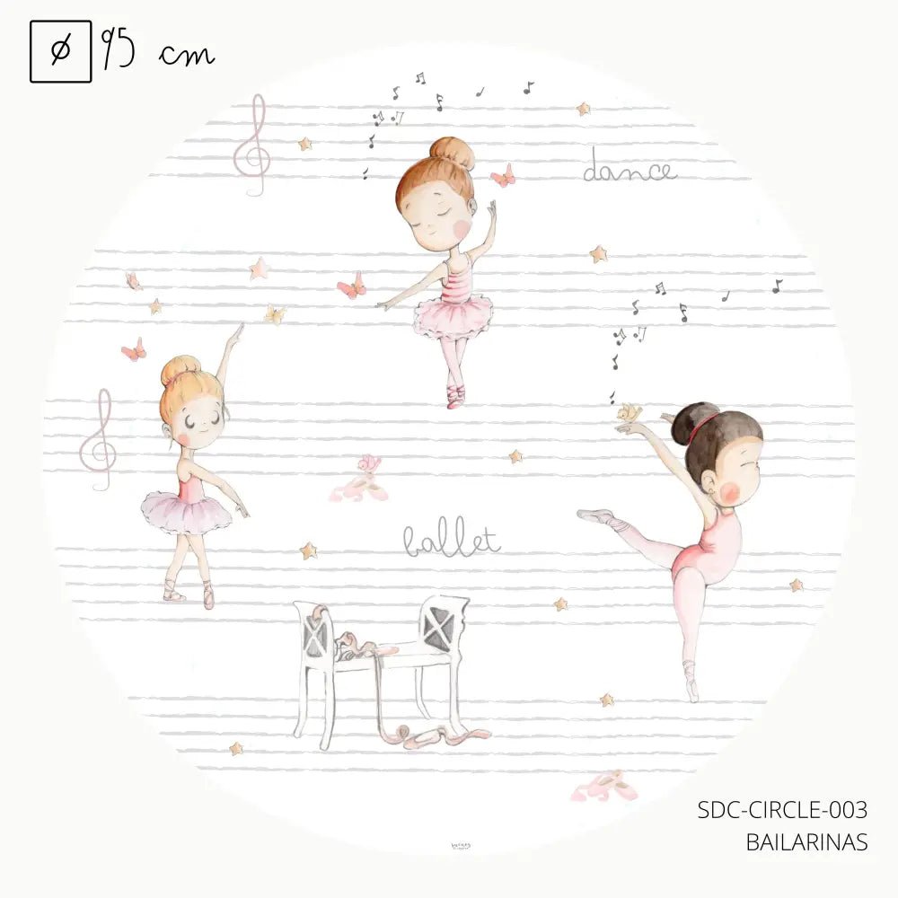 Vinilo Circle Ø95cm "BAILARINAS" - Sueños de Cigueña 