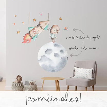 Vinilo Circle Ø95cm "MOON" - Sueños de Cigueña 