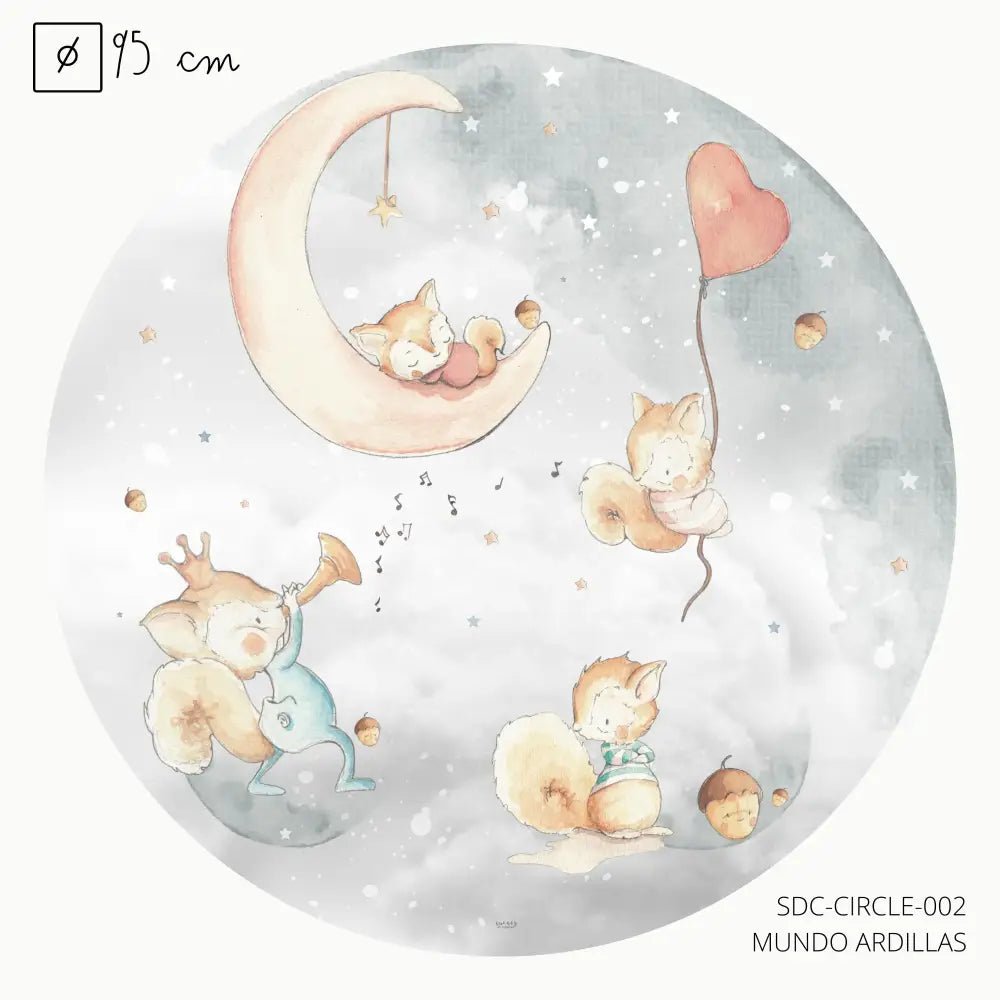Vinilo Circle Ø95cm "MUNDO ARDILLAS" - Sueños de Cigueña 