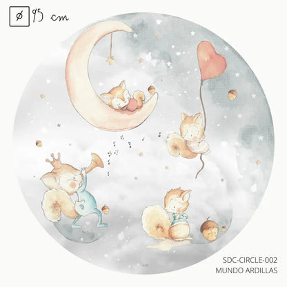 Vinilo Circle Ø95cm "MUNDO ARDILLAS" - Sueños de Cigueña 